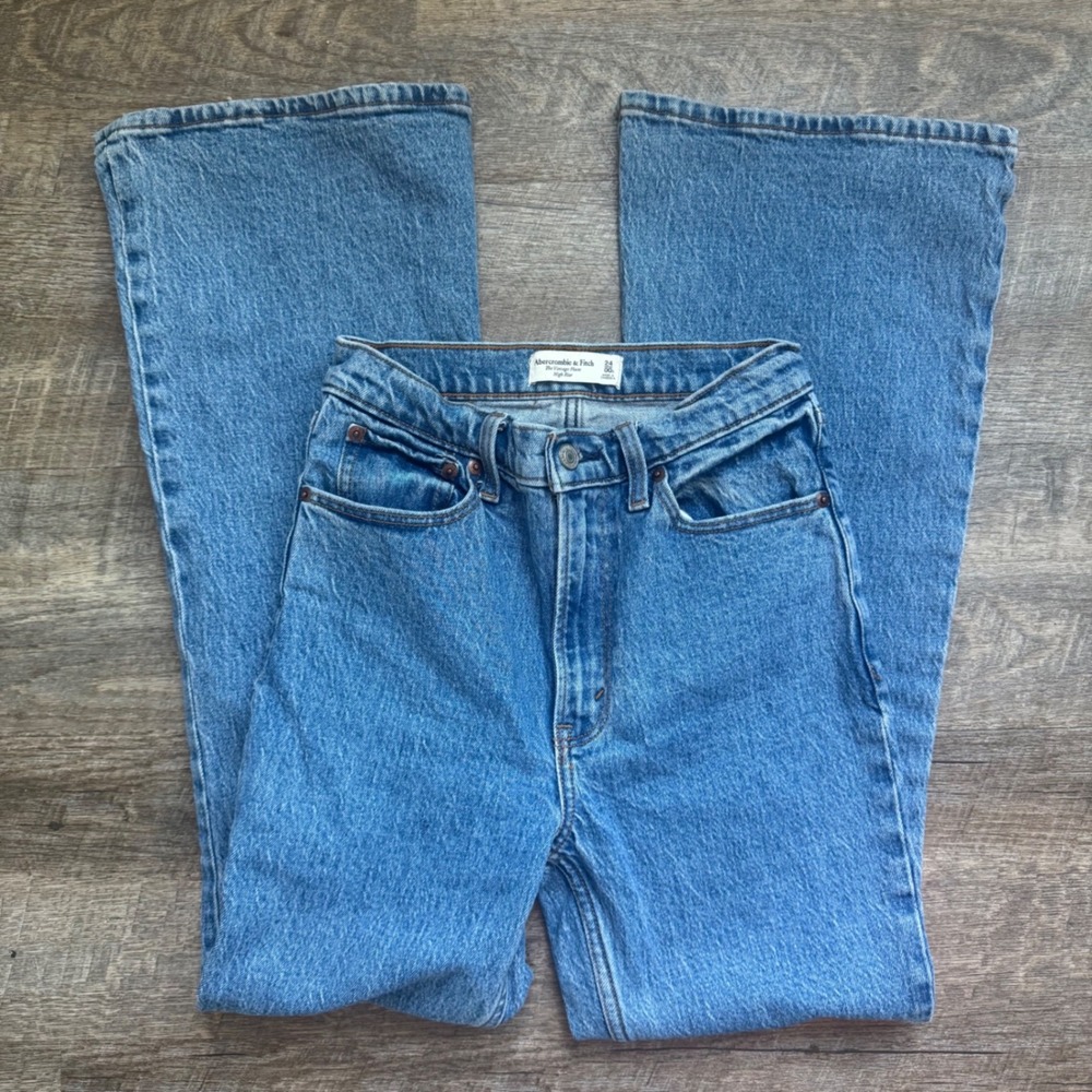 Abercrombie & Fitch The Vintage Flare Jeans 24 00S High Rise Blue Side Slit Hem